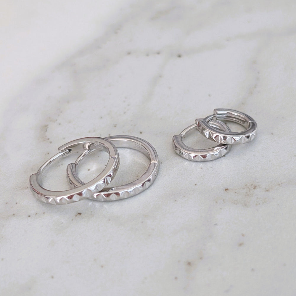 sterling silver pyramid textured hoop earrings