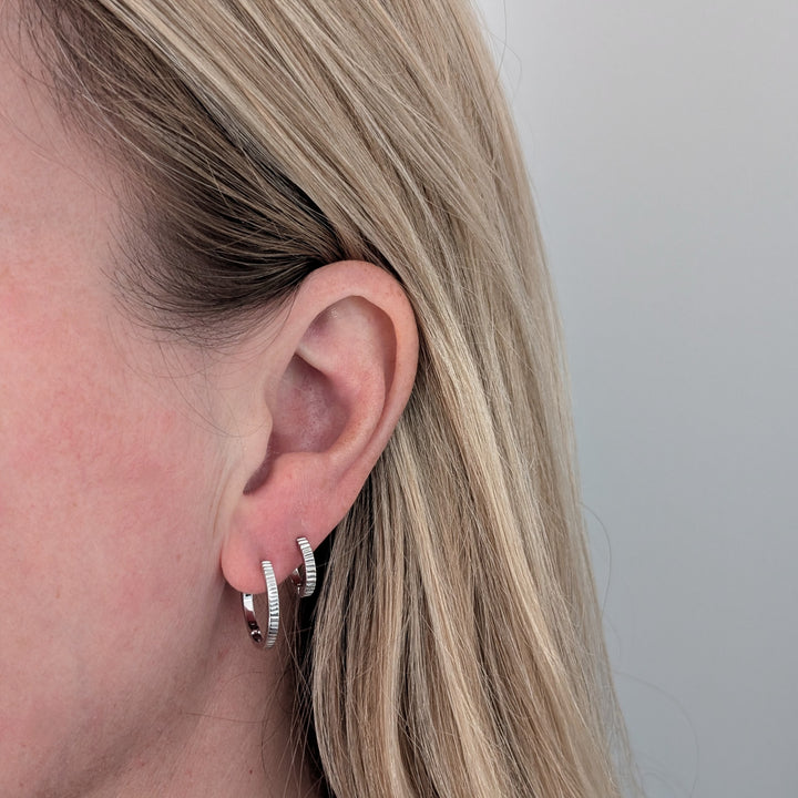 textured sterling silver hoop earrings 