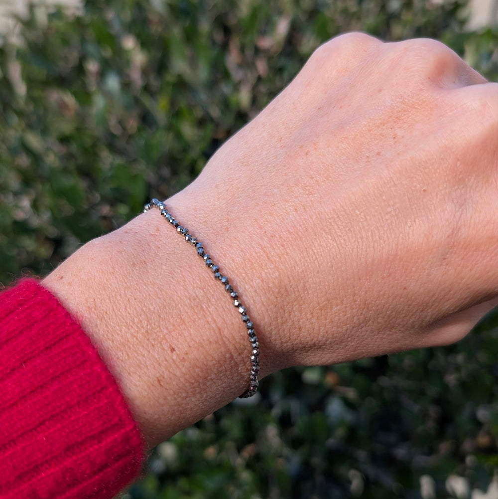 pyrite 2mm faceted bead elasticated gemstone bracelet