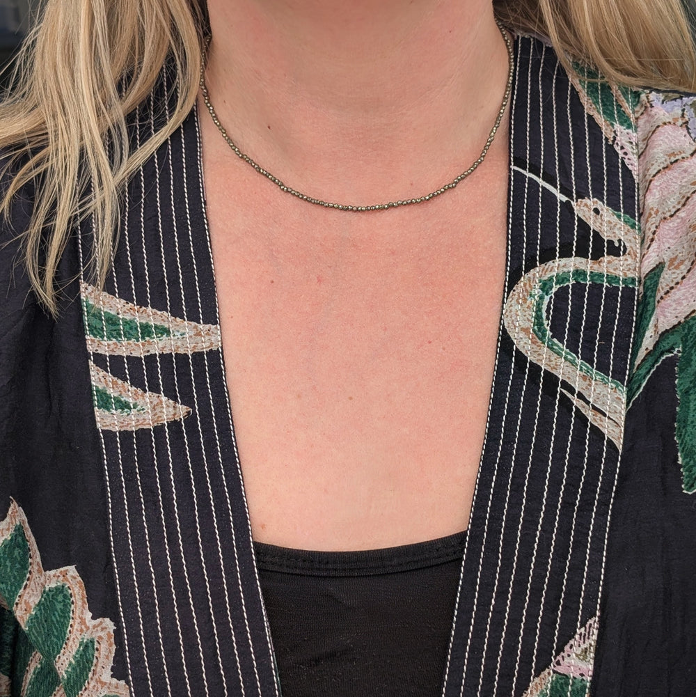 pyrite 2mm faceted bead gemstone necklace 