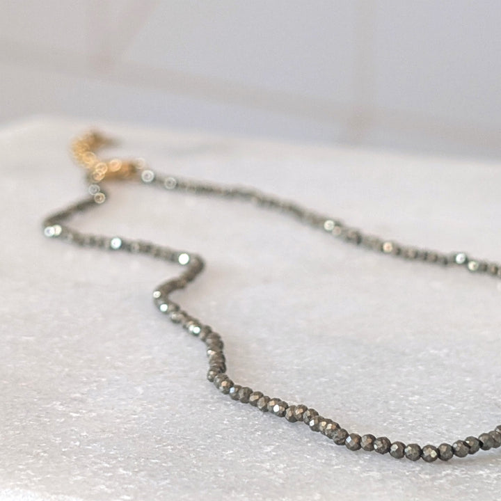 pyrite 2mm faceted bead gemstone necklace 