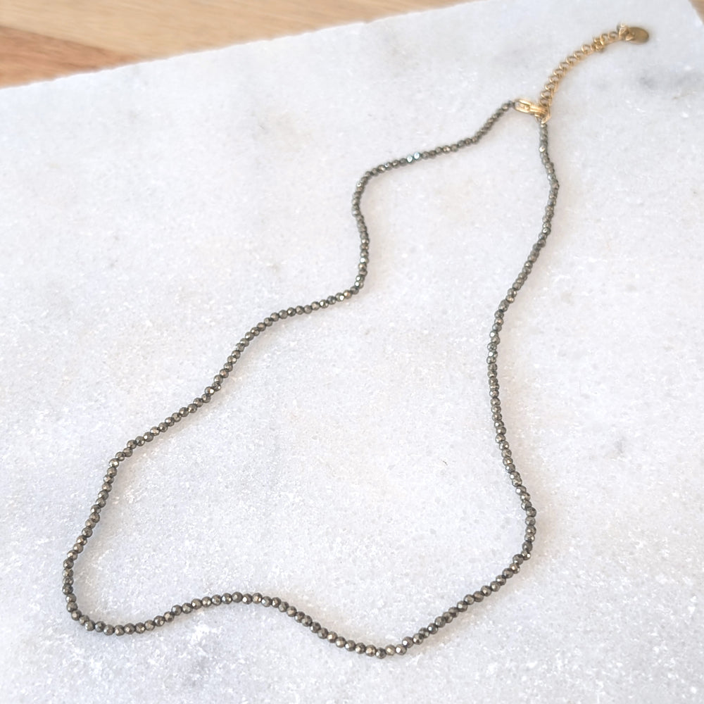 pyrite 2mm faceted bead gemstone necklace 
