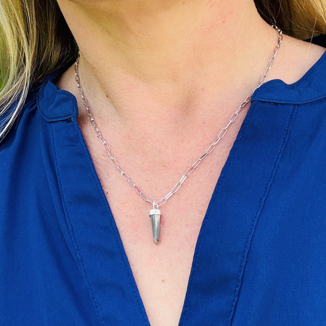 sterling silver pyrite spike gemstone necklace with paperclip chain 
