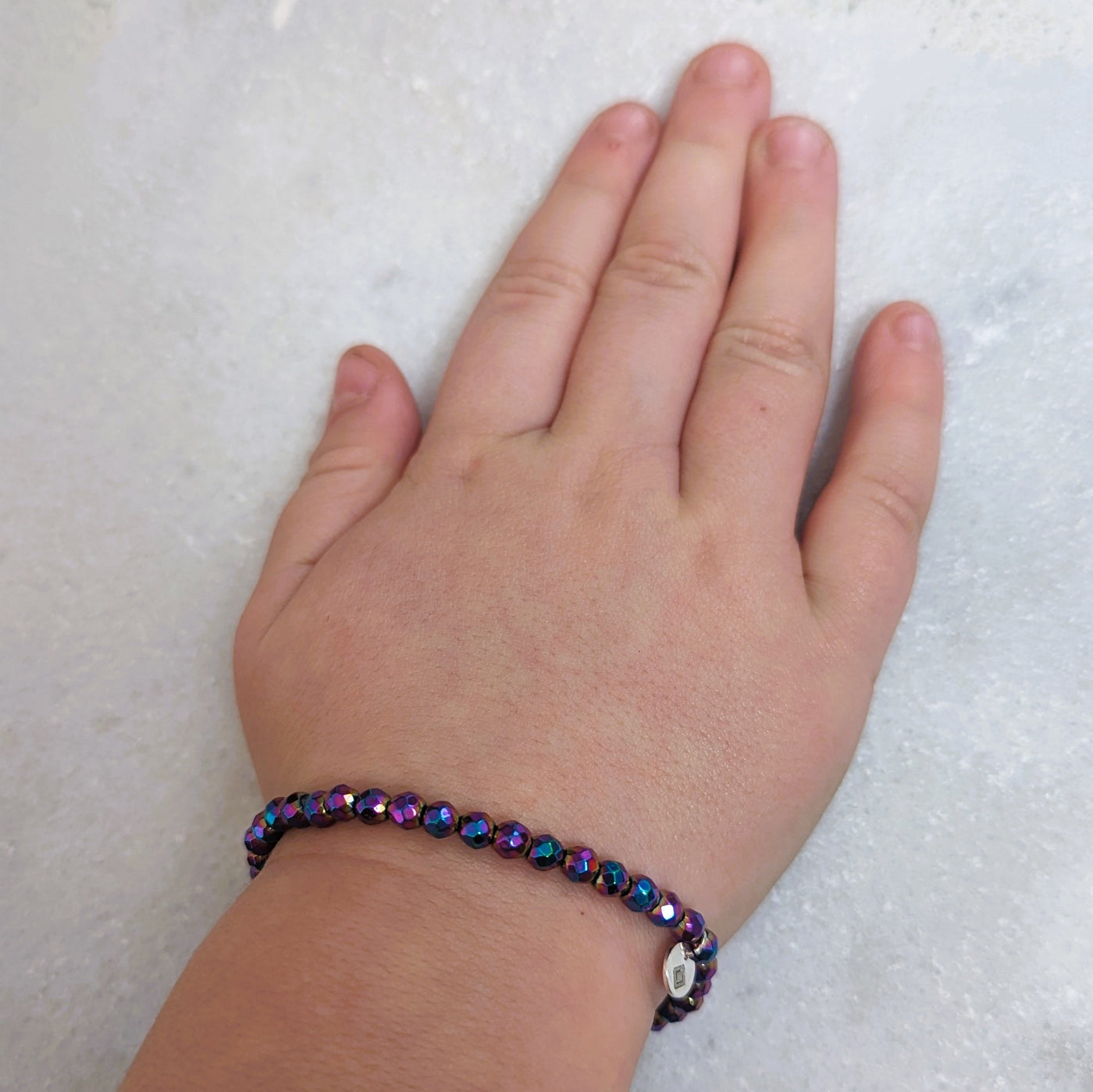 children's rainbow coloured hematite natural gemstone bracelet 4mm beads