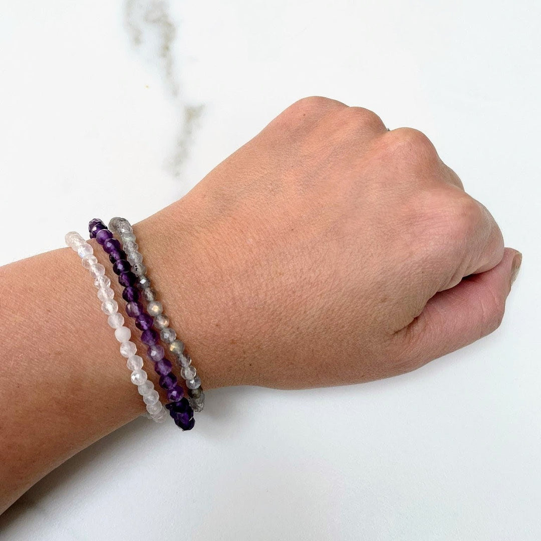 Lapis London Sleep Well Gemstone Intention Bracelet set.   - Amethyst, Moonstone and Labradorite Gemstone Bracelets. 