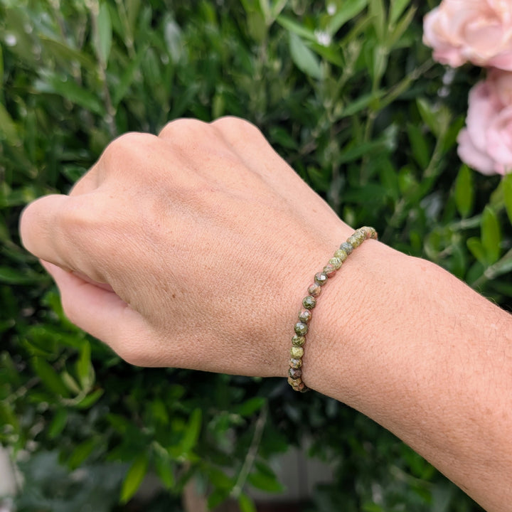 Unakite Gemstone Bracelet - 4mm Faceted