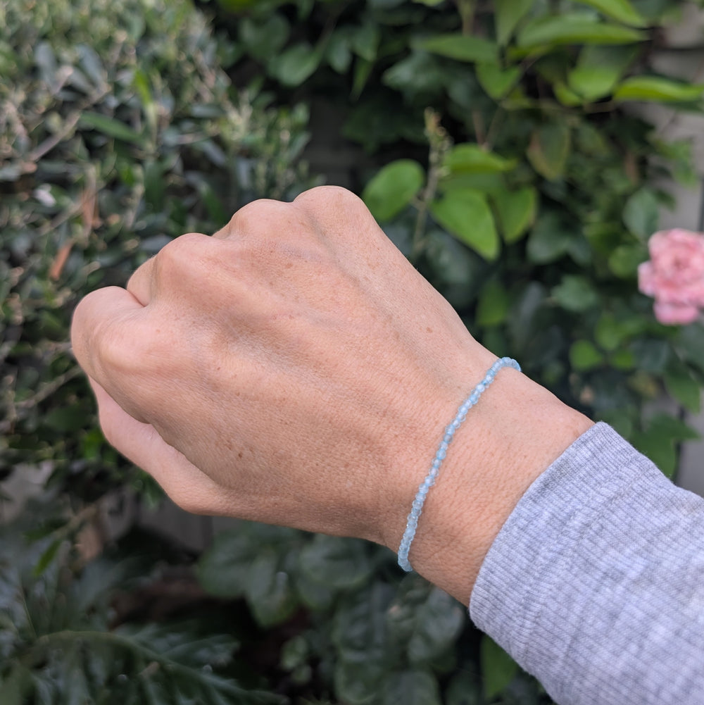skinny blue topaz 2mm faceted bead gemstone bracelet 