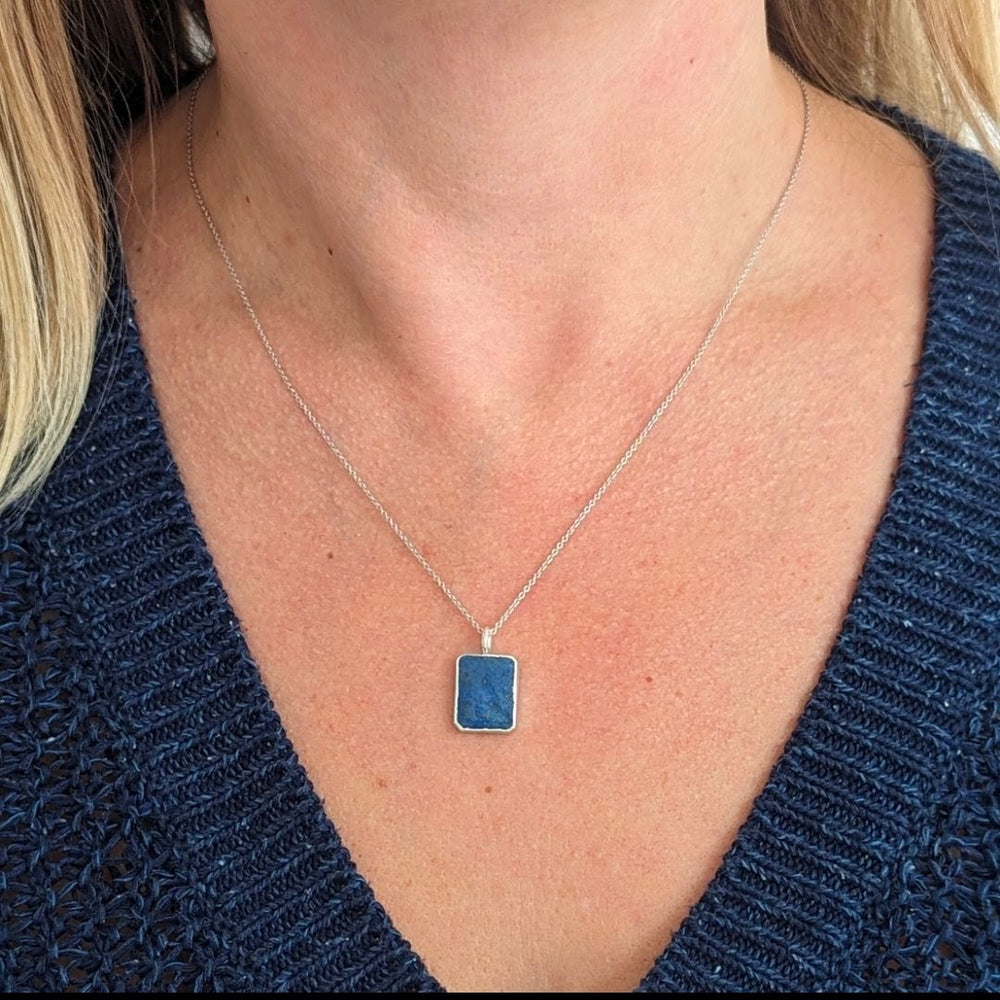 sterling silver lapis lazuli rectangular pendant necklace 