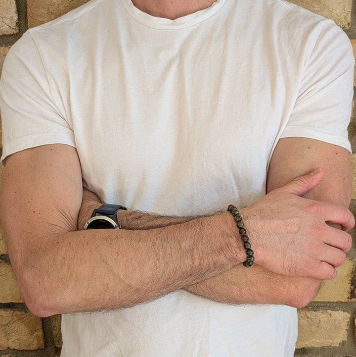 Bloodstone 8mm beaded men's gemstone bracelet