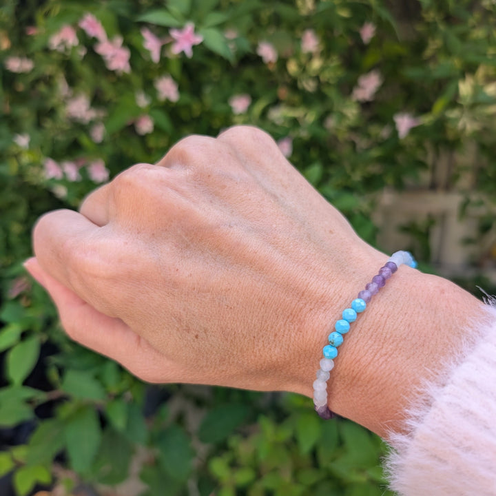 amethyst, turquoise and aquamarine mixed bead gemstone bracelet 