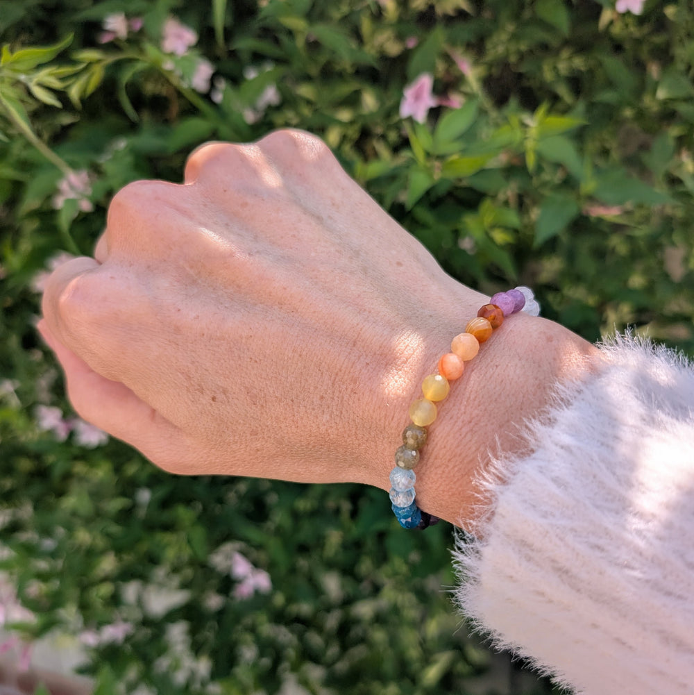good vibes rainbow 6mm beaded gemstone bracelet 