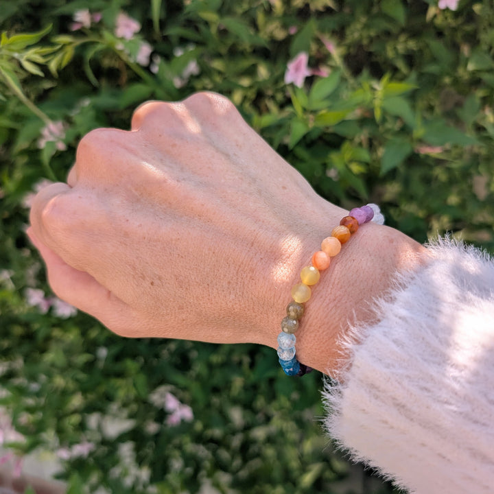 good vibes rainbow 6mm beaded gemstone bracelet 