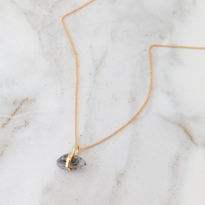 gold plated sterling silver double terminated herkimer diamond pendant necklace 