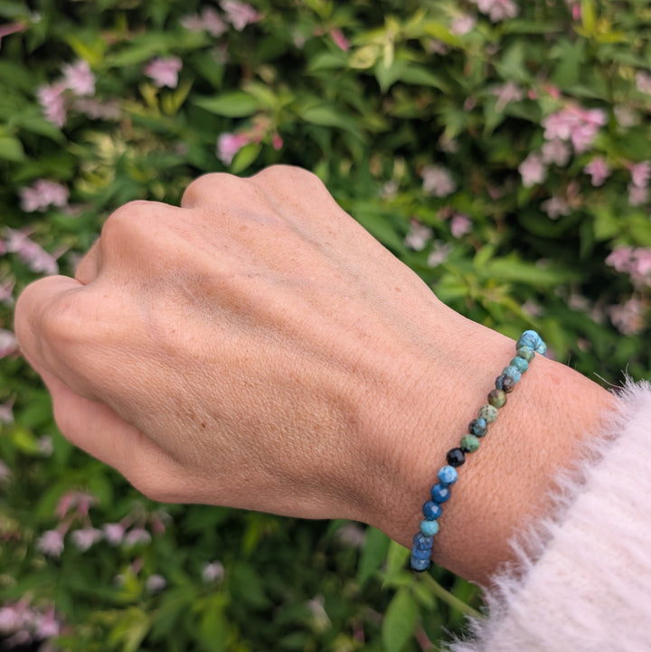 chrysocolla 4mm faceted bead gemstone bracelet 