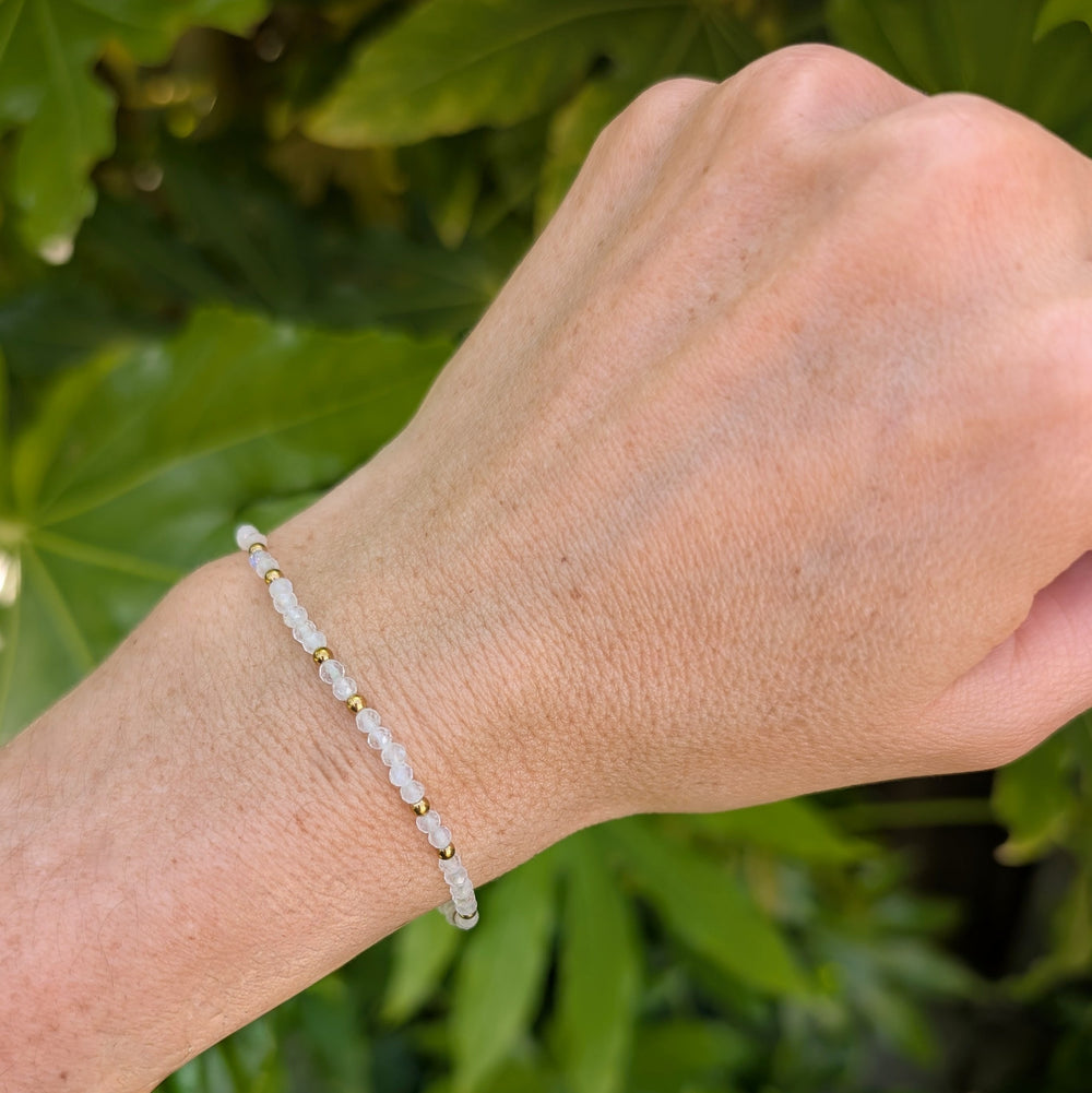 moonstone 3mm moonstone and gold bead gemstone bracelet 