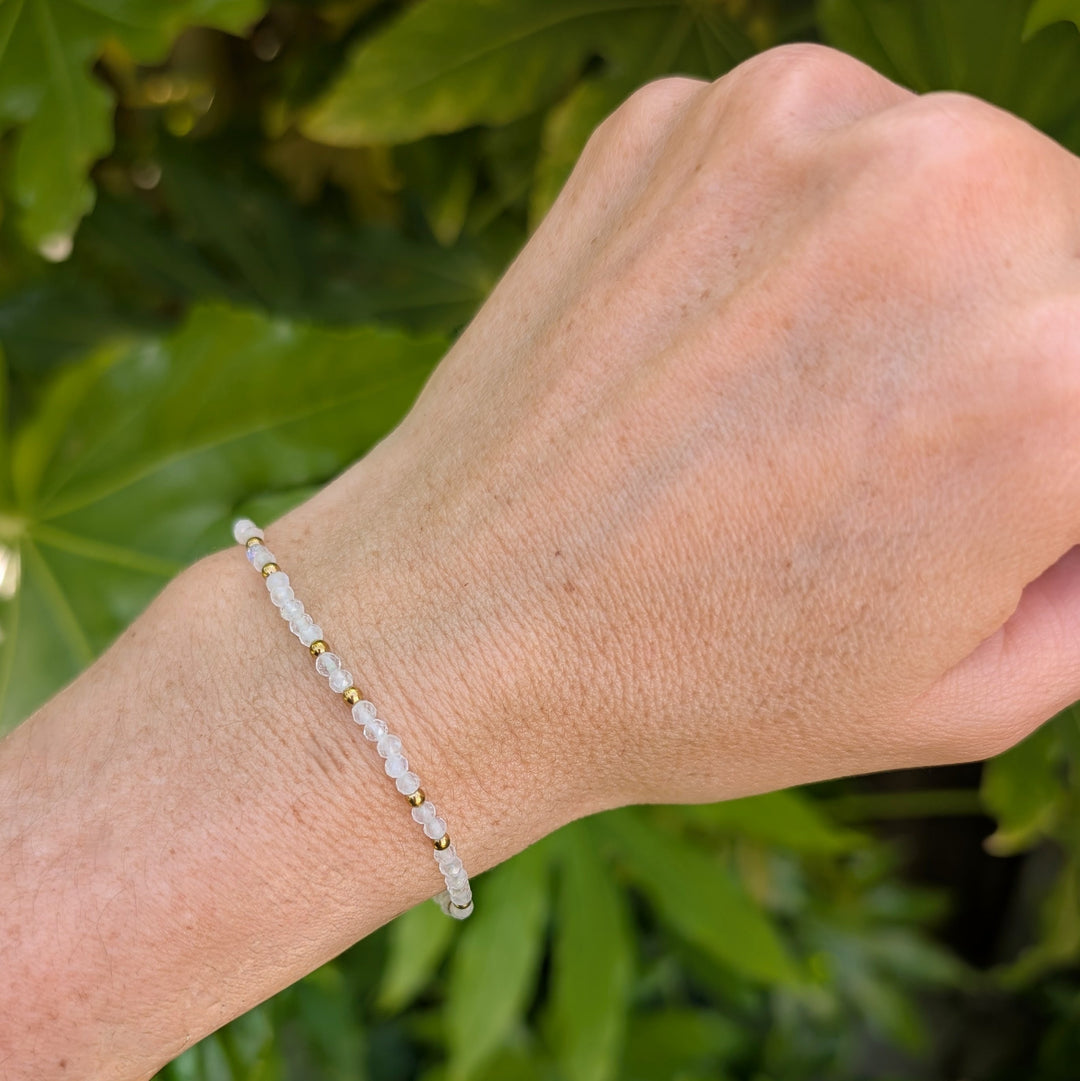 moonstone 3mm moonstone and gold bead gemstone bracelet 