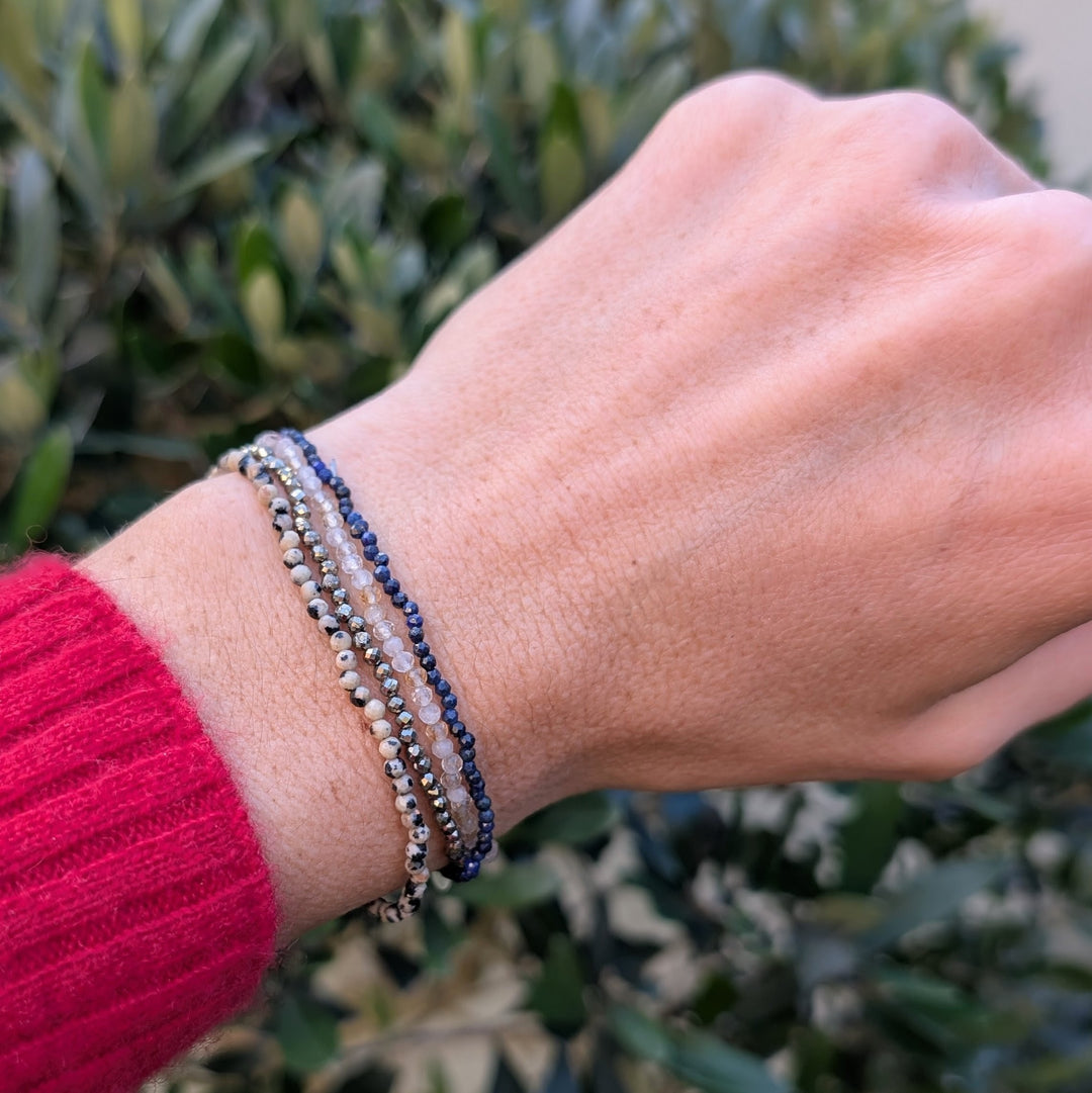 dalmatian jasper, lapis lazuli, pyrite and citrine gemstone 2mm faceted bead bracelet set 