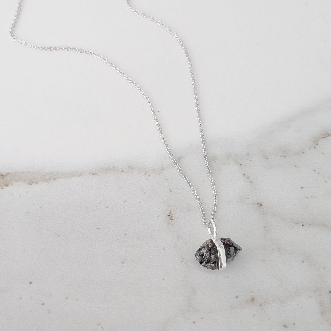 sterling silver double terminated herkimer diamond pendant necklace 