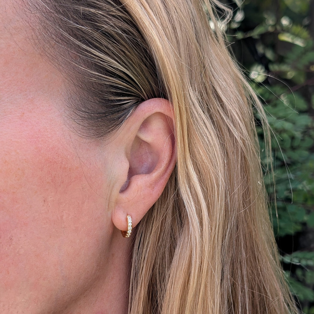 gold huggie hoop eternity earrings 