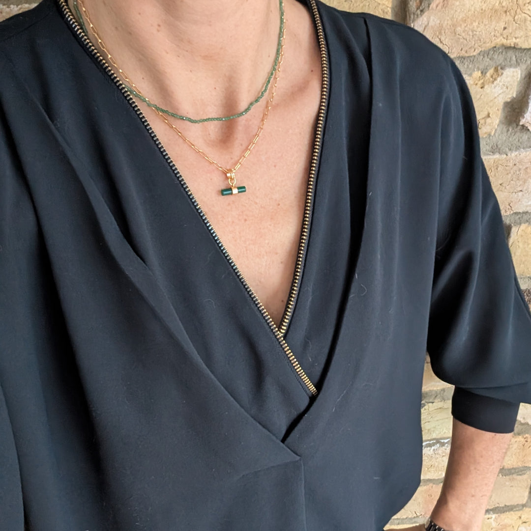 Green Aventurine Gemstone Beaded Necklace, 2mm Faceted