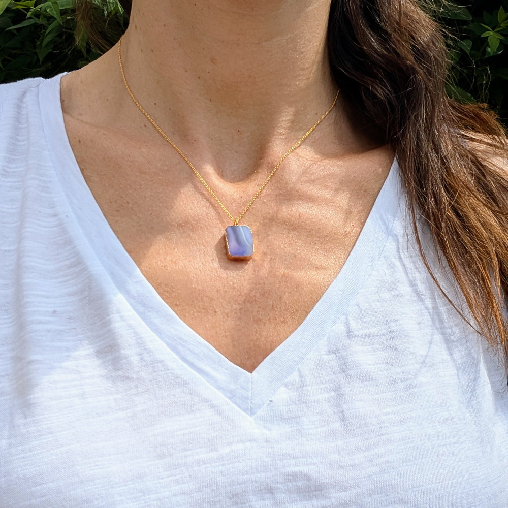 amethyst strata rectangular pendant necklace
