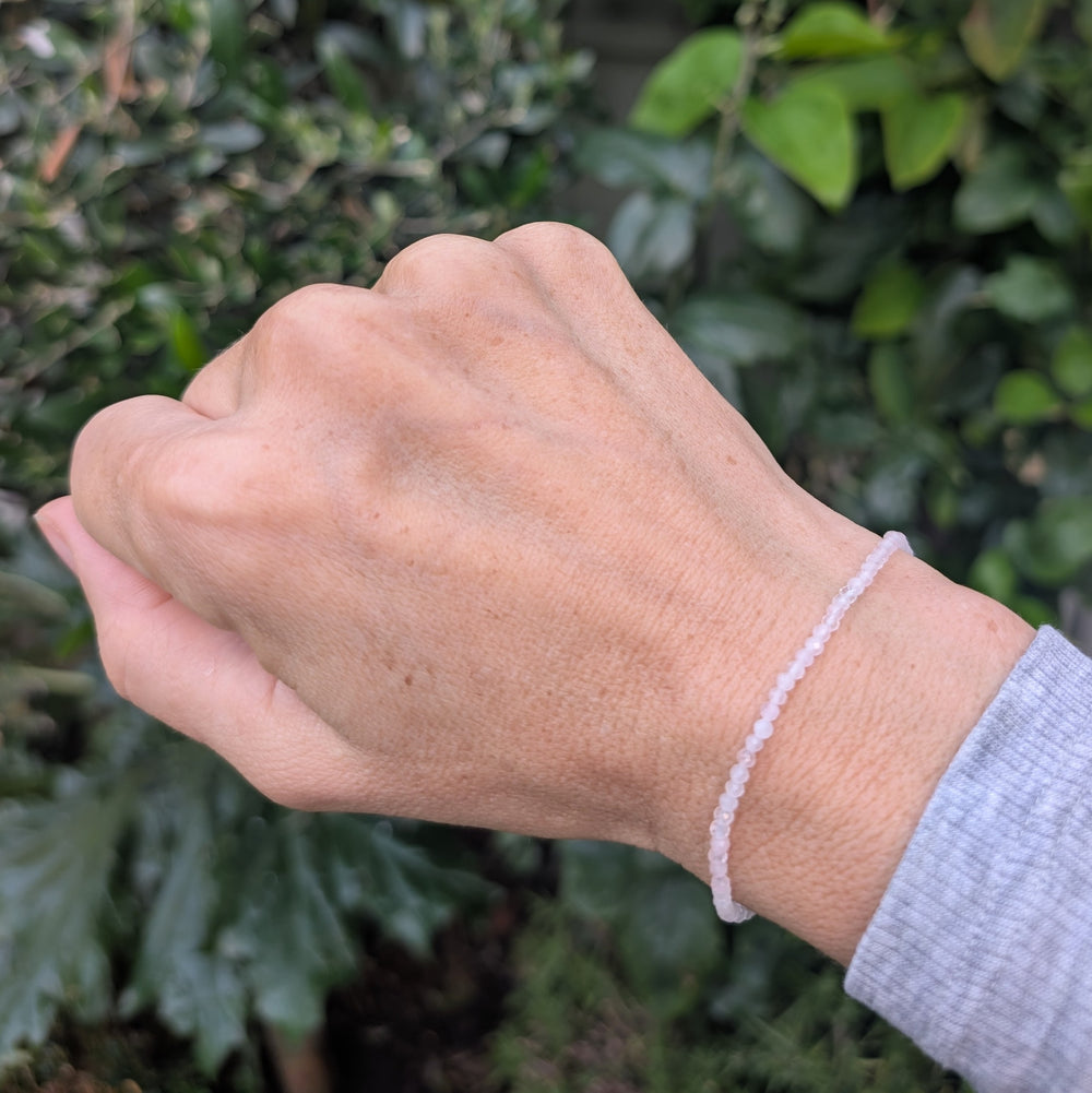 skinny rose quartz 2mm faceted bead gemstone bracelet