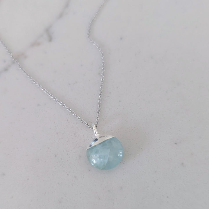 Sterling silver aquamarine March birthstone necklace 