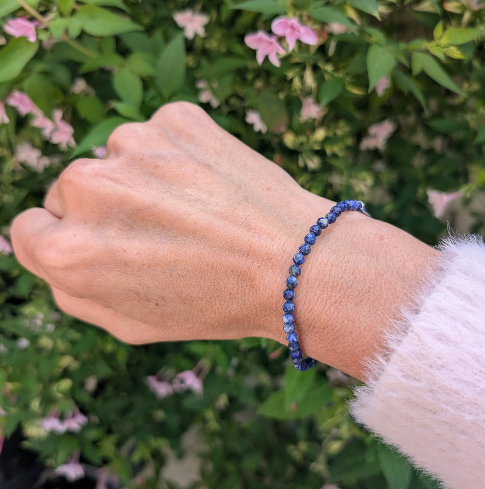 blue lapis lazuli 4mm faceted bead gemstone bracelet 