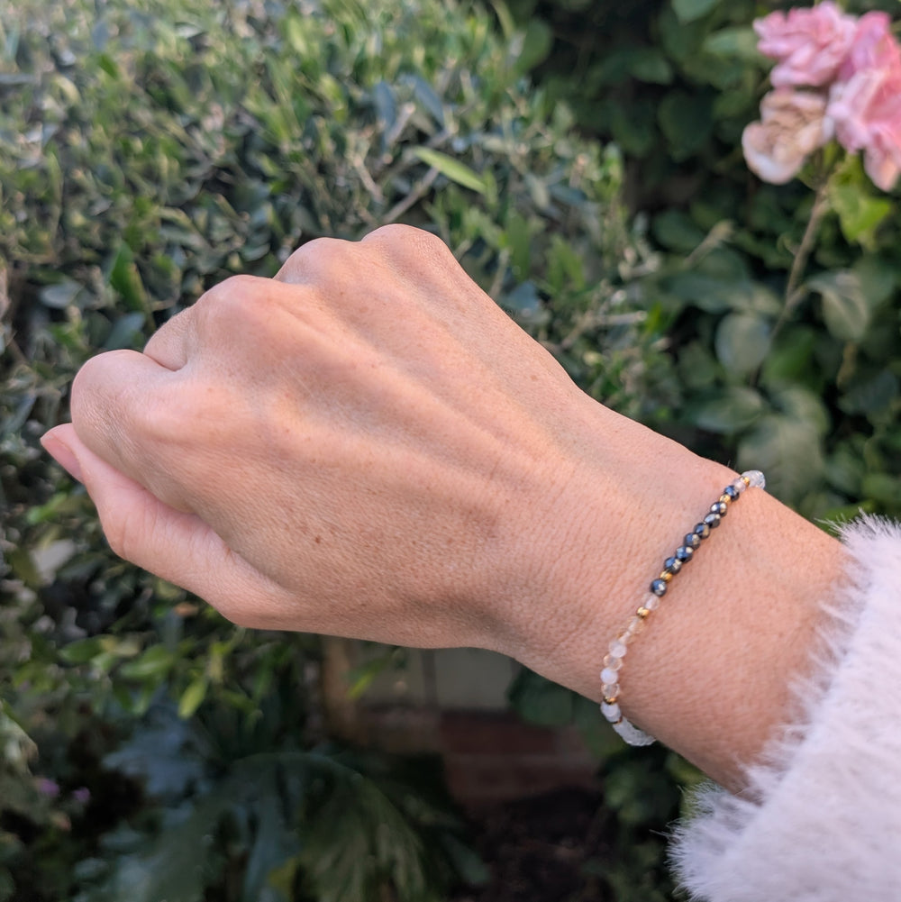 Hematite, Aquamarine and Citrine Aries Zodiac Gemstone Bracelet 