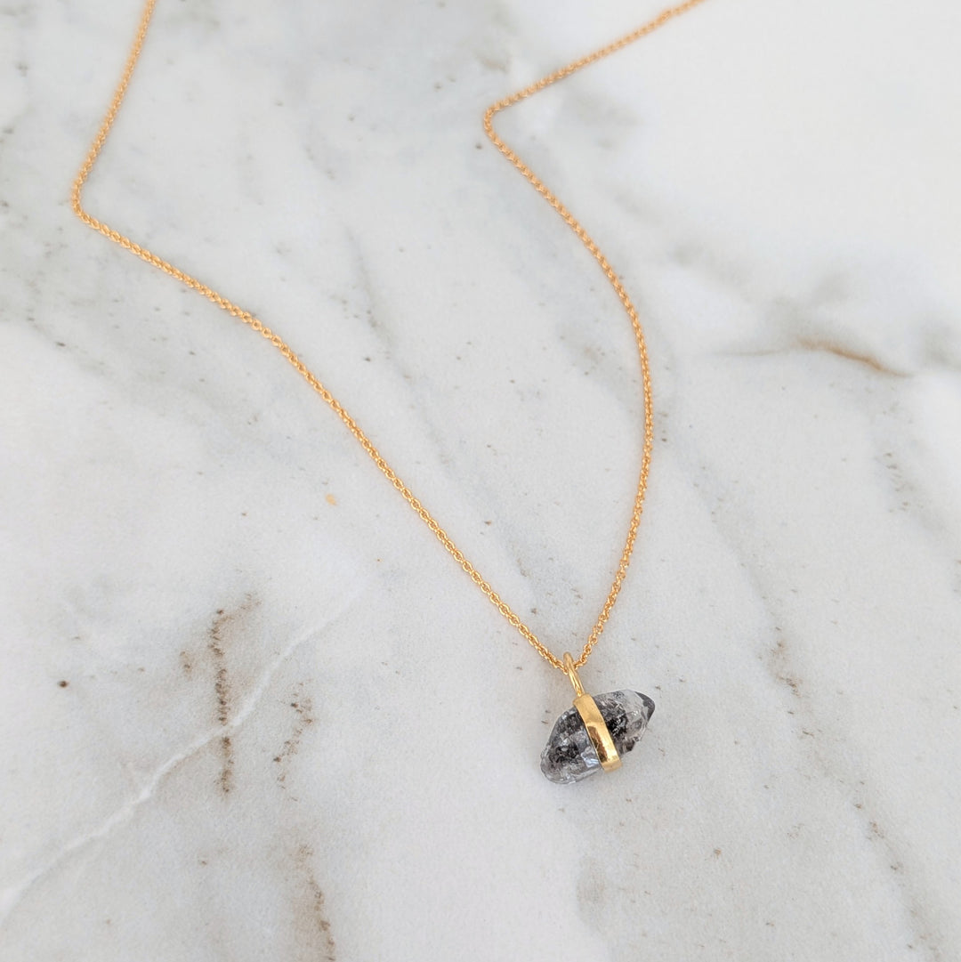 gold plated sterling silver double terminated herkimer diamond pendant necklace 