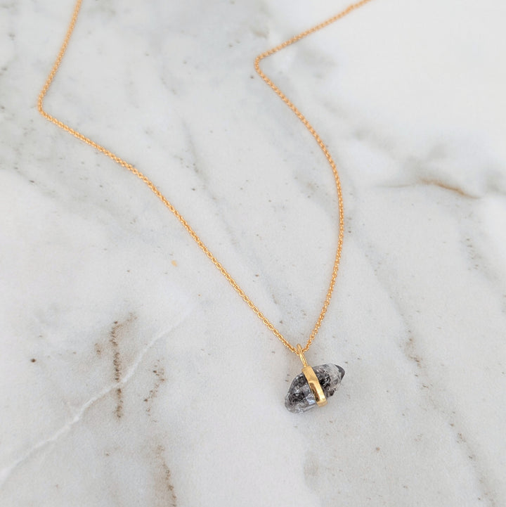 gold plated sterling silver double terminated herkimer diamond pendant necklace 