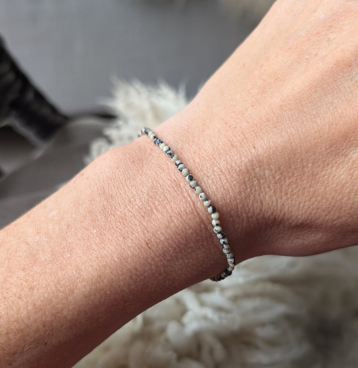Dalmatian Jasper Gemstone Bracelet - 2mm Faceted