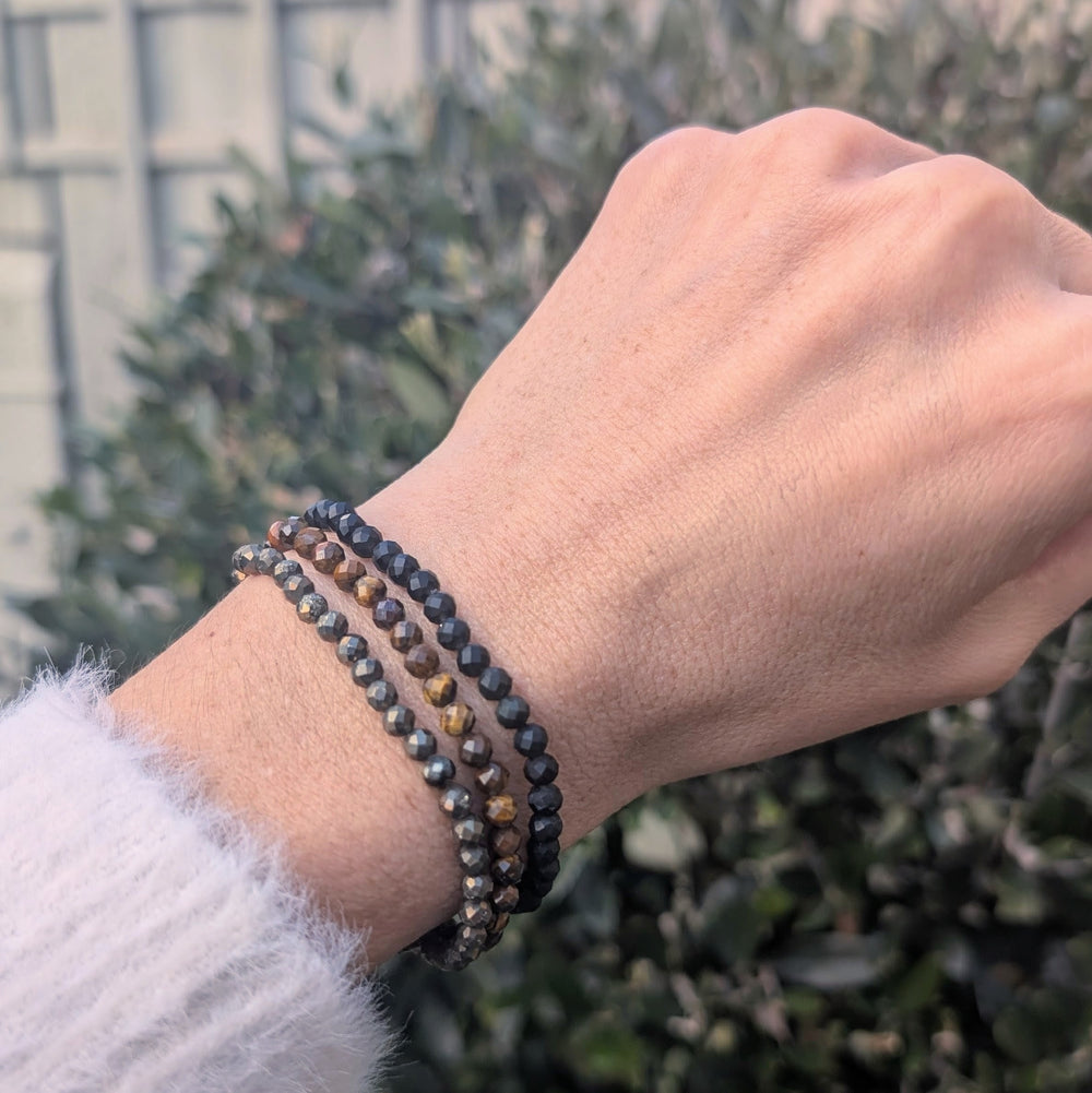 Lapis London - Strength, Confidence and Protection Gemstone Bracelet Set.  Pyrite, Tiger's Eye and Obsidian Gemstone Bracelets. 