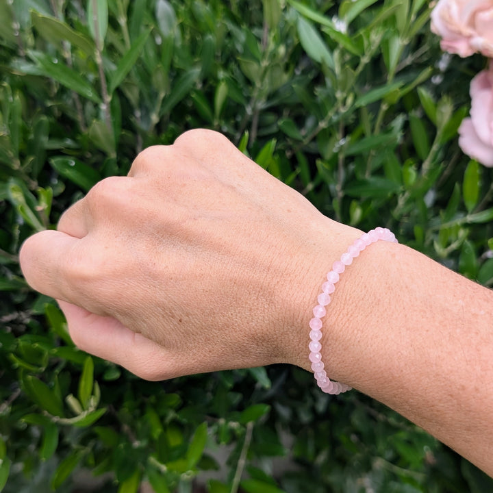 Rose Quartz Gemstone Bracelet - 4mm Faceted