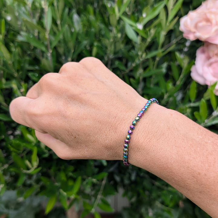 Rainbow Coloured Hematite Gemstone Bracelet - 4mm Faceted