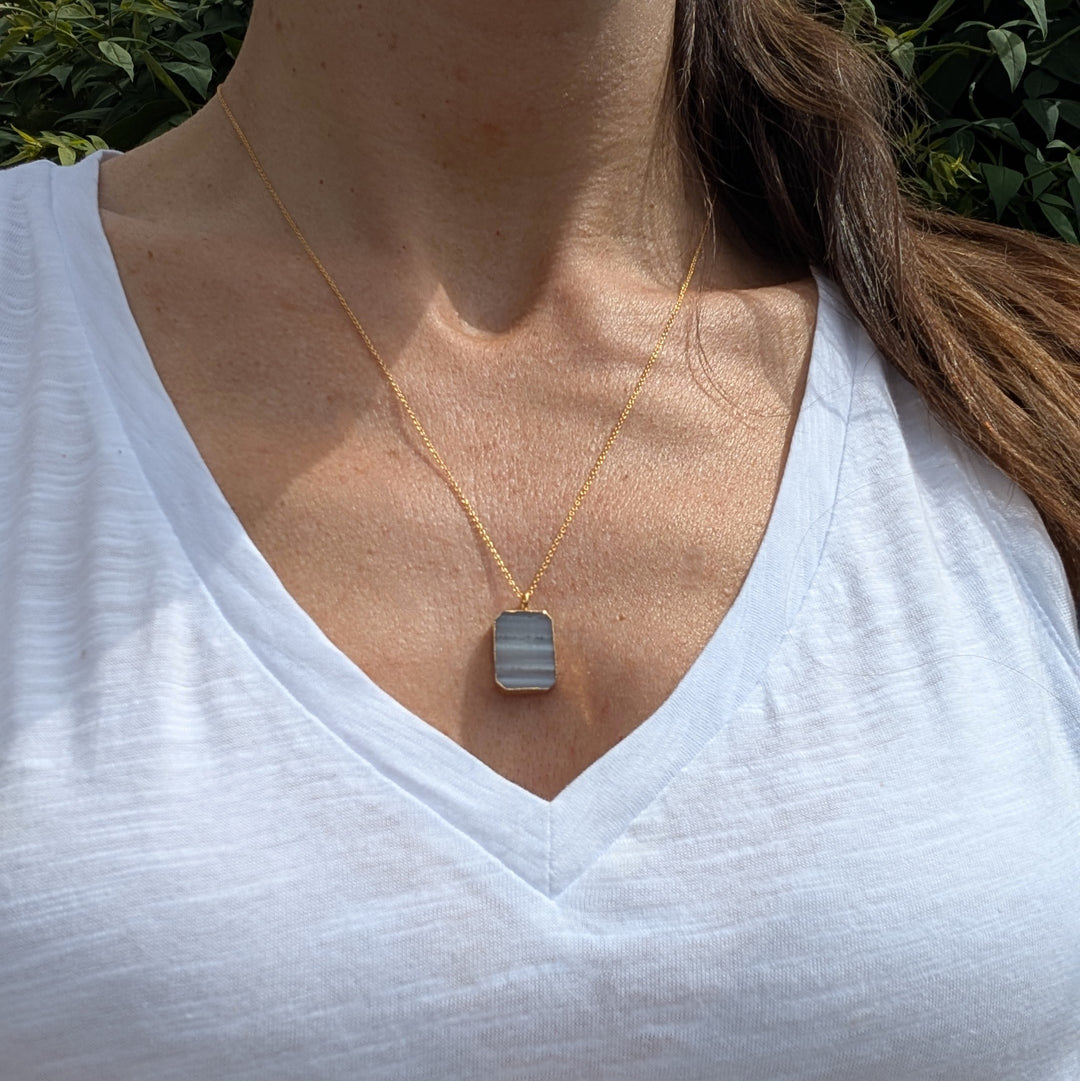 amethyst strata rectangular pendant necklace