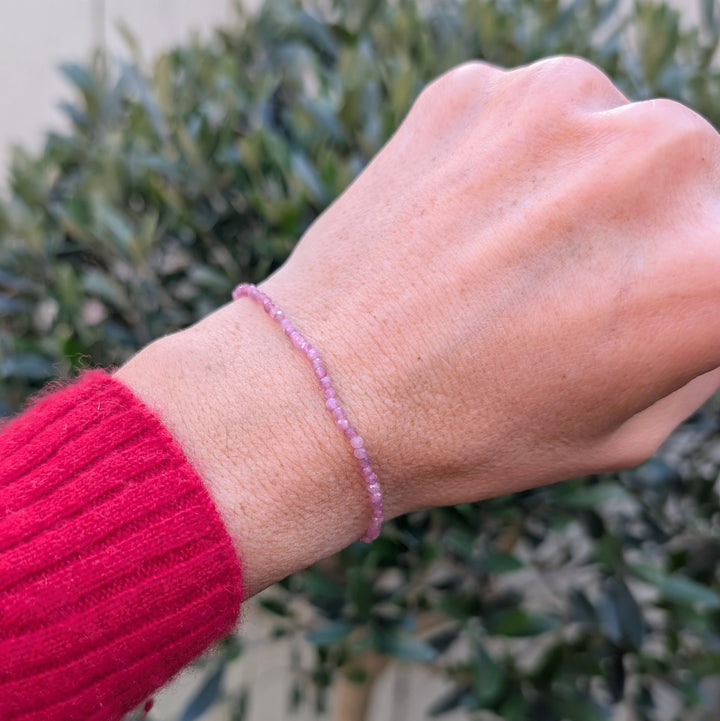 Pink tourmaline 2mm faceted bead bracelet