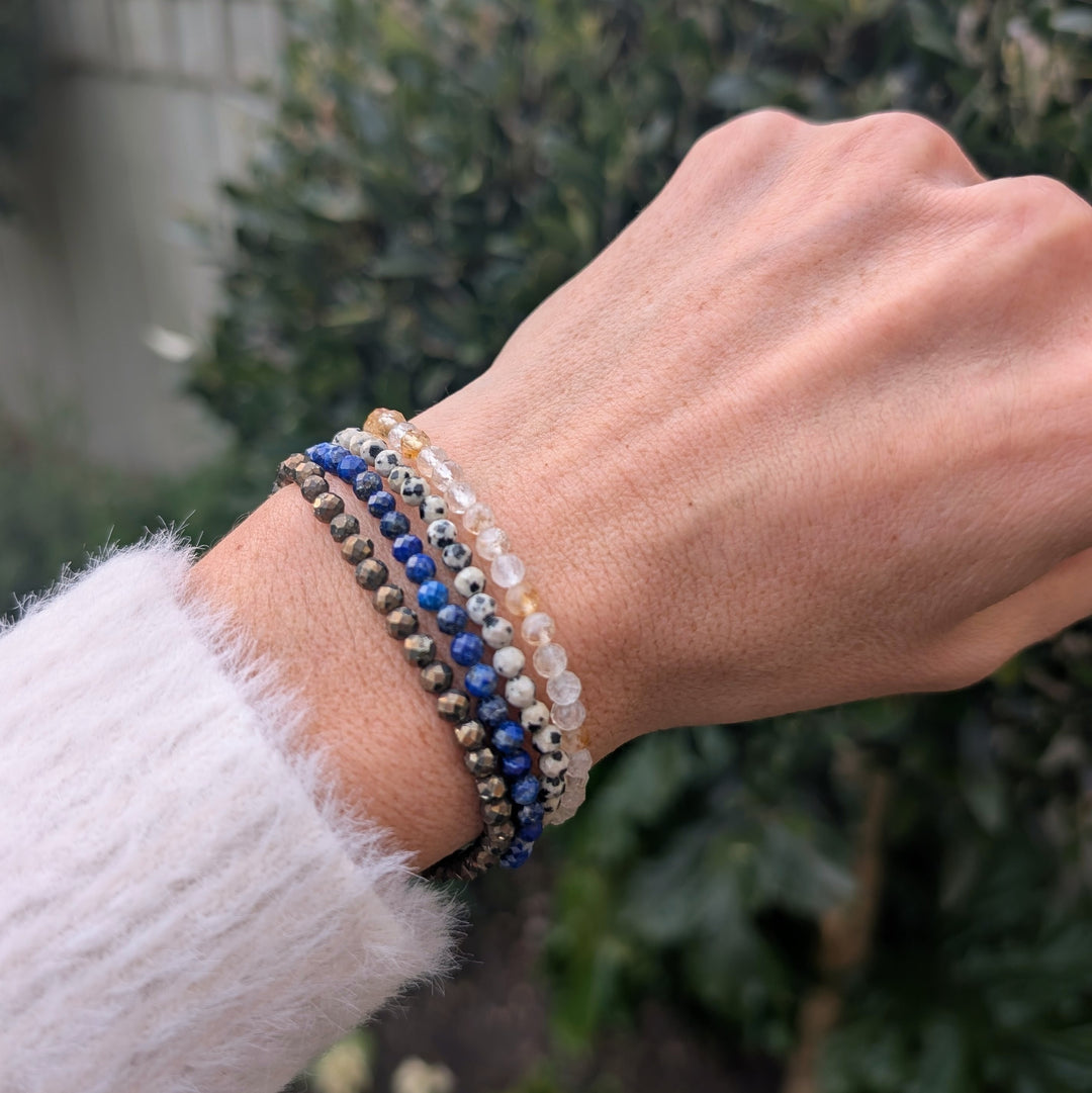 Lapis Lazuli, pyrite, dalmatian jasper and citrine gemstone bracelet set