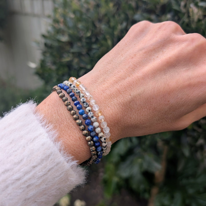 Lapis Lazuli, pyrite, dalmatian jasper and citrine gemstone bracelet set