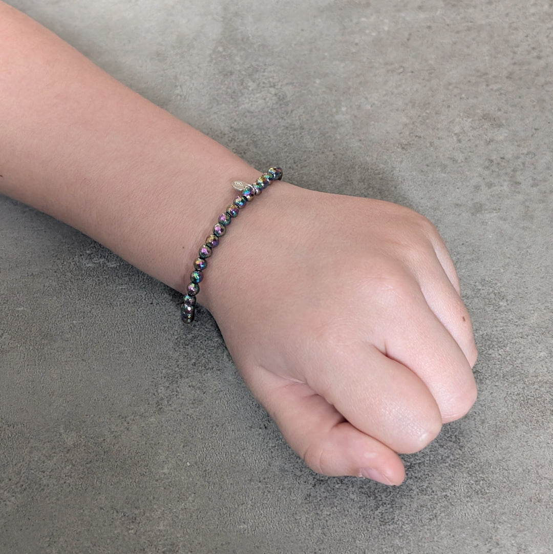 Rainbow Coloured Hematite Children's Gemstone Bracelet - 4mm Faceted