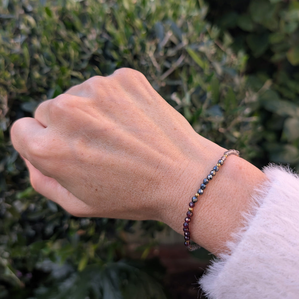 Garnet, smokey quartz and hematite Capricorn zodiac gemstone bracelet