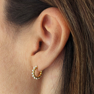 Pearl Hoop Earrings - 18ct Gold Plated