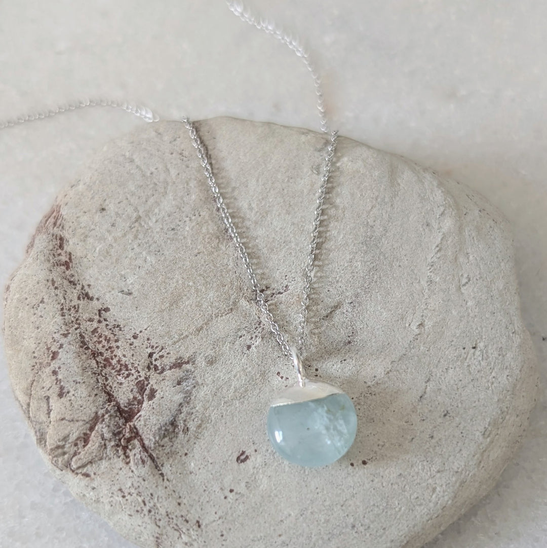 Sterling silver aquamarine March birthstone necklace 