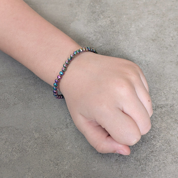 Rainbow Coloured Hematite Children's Gemstone Bracelet - 4mm Faceted