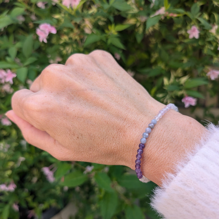 clear quartz, tanzanite and clear quartz purple ombre gemstone bracelet