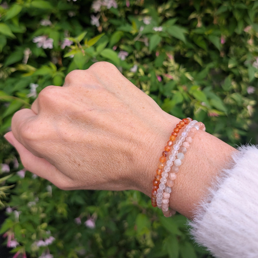Support Through the Menopause Gemstone Bracelet Set.  Sunstone, Moonstone and Carnelian gemstone bracelets. 