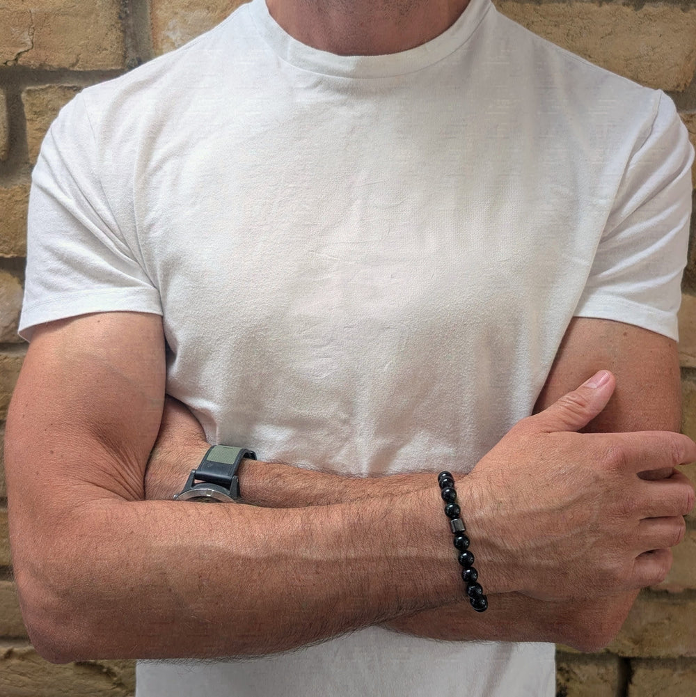 Mens black tourmaline 8mm bead bracelet 