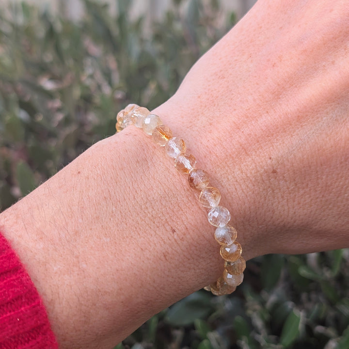 Citrine 6mm faceted bead gemstone bracelet 