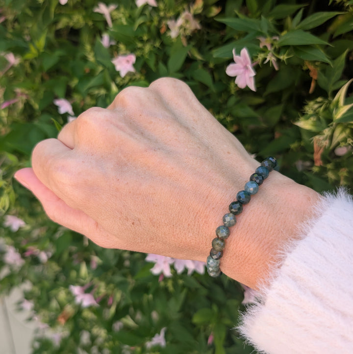 moss agate 6mm faceted bead bracelet 
