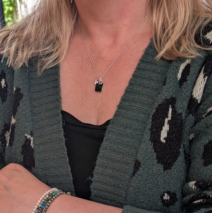 silver black onyx pendant charm necklace 